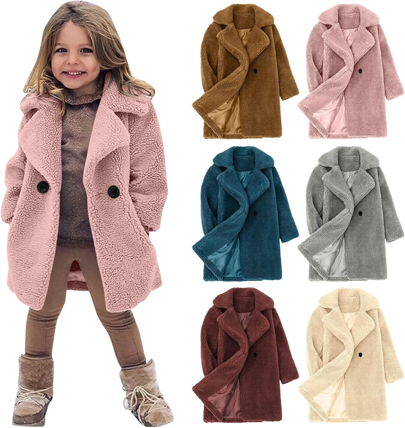 Toddler Kids Winter Fleece Jacket Warm Outwear Clothes Baby Girls Faux Fur Cardigan Trench Long Coat Winter Coat