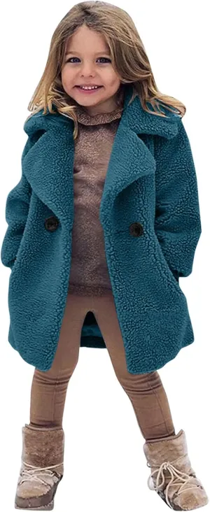 Toddler Kids Winter Fleece Jacket Warm Outwear Clothes Baby Girls Faux Fur Cardigan Trench Long Coat Winter Coat
