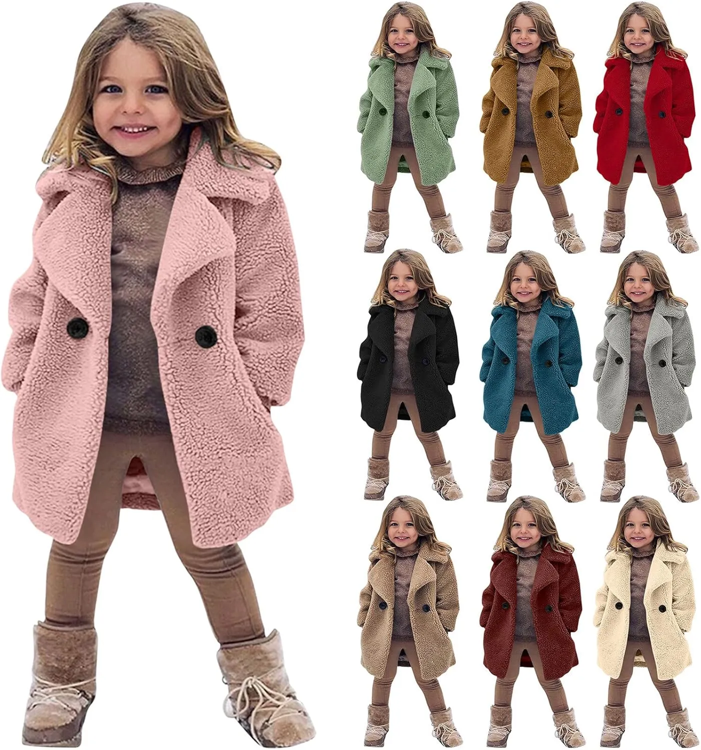Toddler Kids Winter Fleece Jacket Warm Outwear Clothes Baby Girls Faux Fur Cardigan Trench Long Coat Winter Coat
