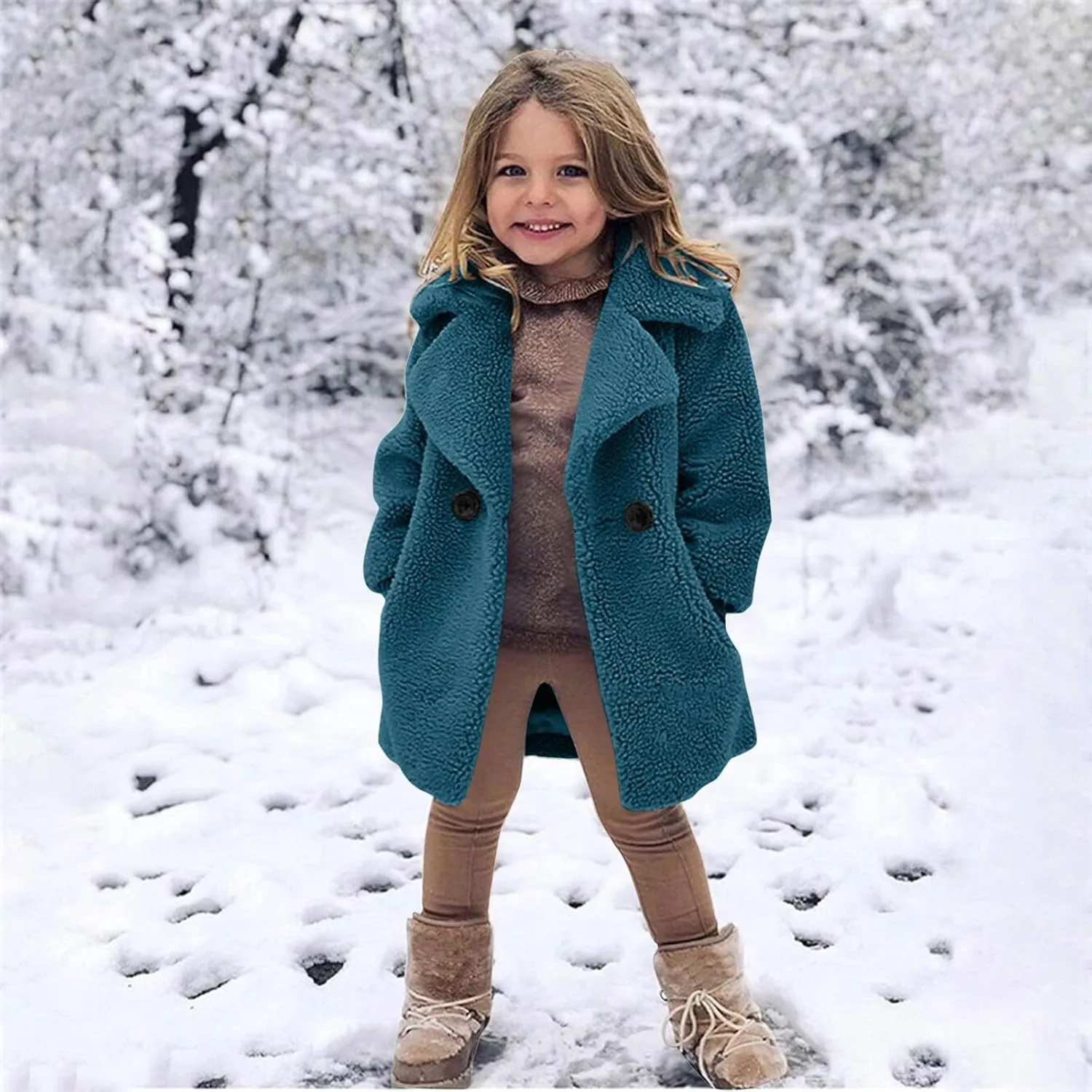 Toddler Kids Winter Fleece Jacket Warm Outwear Clothes Baby Girls Faux Fur Cardigan Trench Long Coat Winter Coat