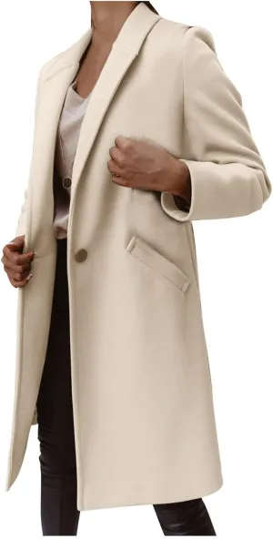 Trench Coat for Women 2024 Single Breasted Wool Pea Coats Causal Notch Lapel Windproof Long Overcoat Outwear