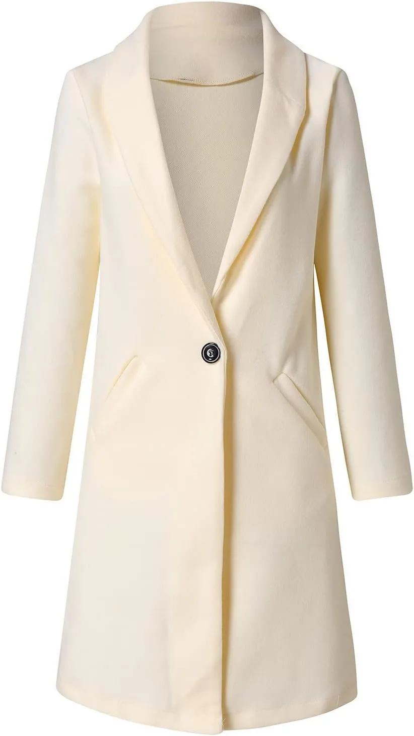 Trench Coat for Women 2024 Single Breasted Wool Pea Coats Causal Notch Lapel Windproof Long Overcoat Outwear