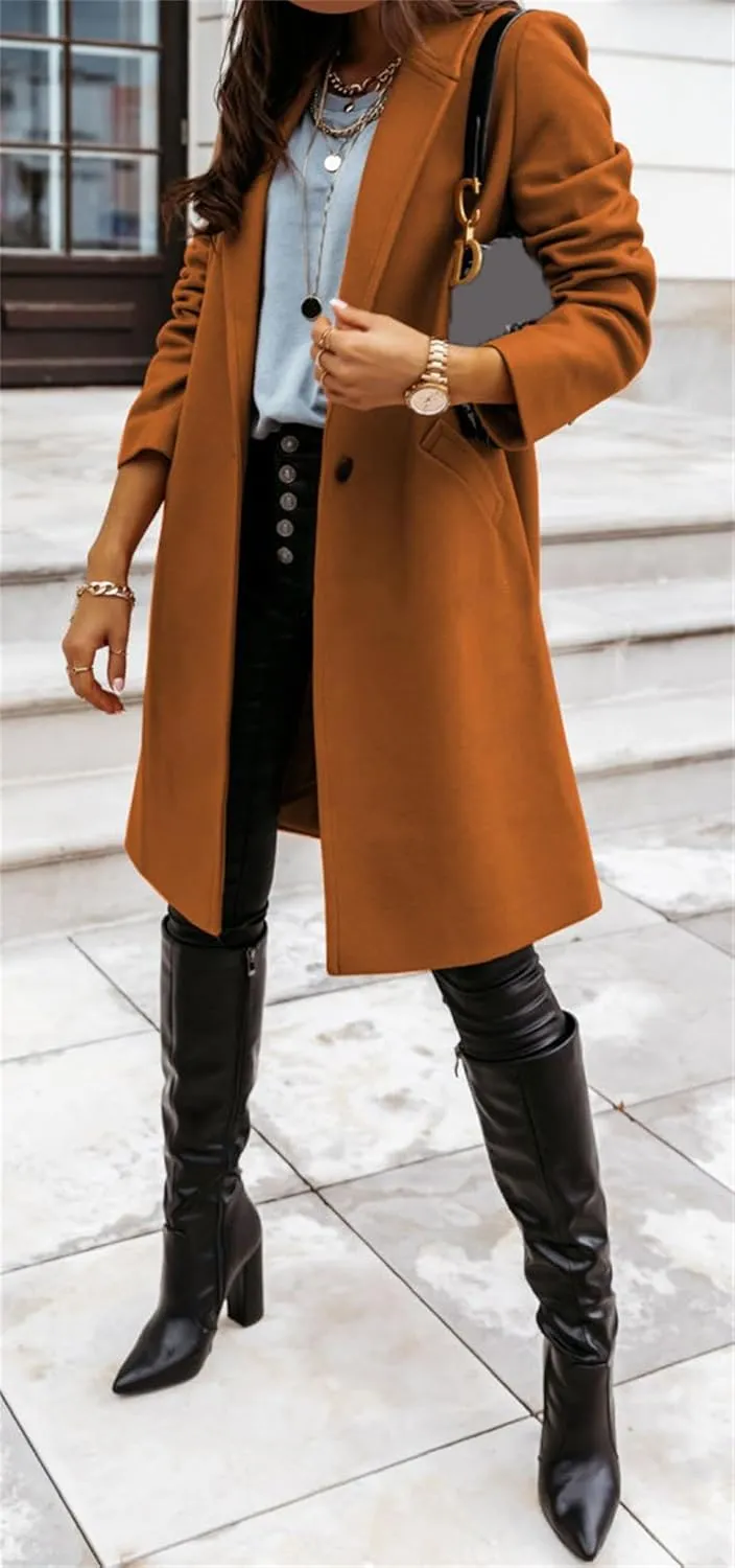 Trench Coat for Women Winter Elegant Windbreaker Fall Long Coats for Women Midi Peacoat Trench Coats Outwear