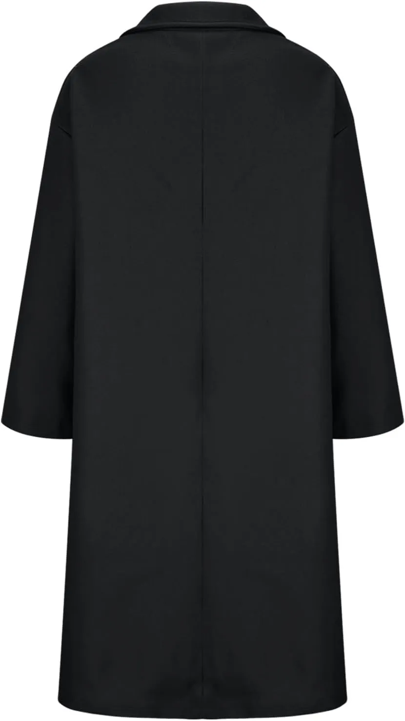 Trench Coat for Women Wool Blend Lapel Collar Double-Breasted Pea Coats Work Office Mid Long Winter Coats Overcoat