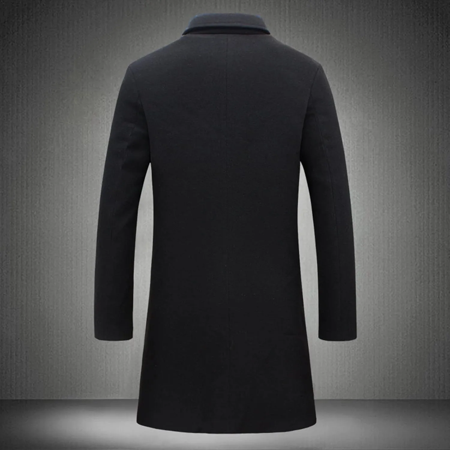 Trench Coat Men Slim Notched Collar Long Jacket Single Breasted Wool Blend Overcoat Fall Winter Warm Pocket Pea Coat