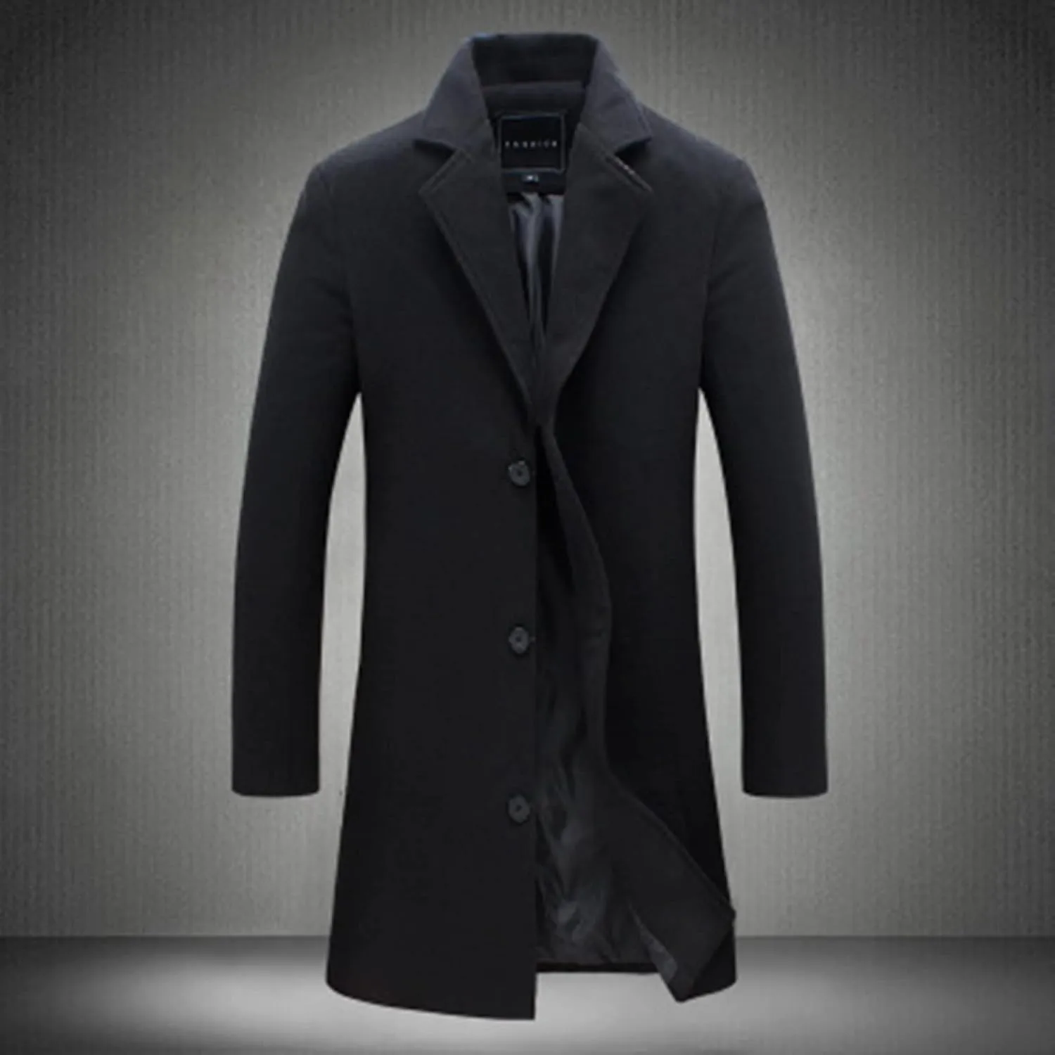 Trench Coat Men Slim Notched Collar Long Jacket Single Breasted Wool Blend Overcoat Fall Winter Warm Pocket Pea Coat