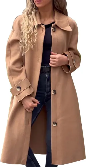 Trench Coat Sleeve Casual Fuzzy Jacket Loose Fitting Warm Winter Outwear Fashion Lapel Jacket Hooded Trench Coat