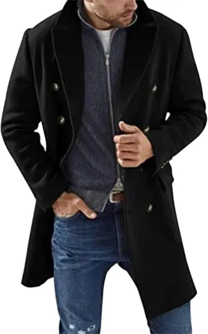 Trench Coat Slim Fit Notch Lapel Woolen Double Breasted Extended Coat Long Trench Coat Casual Blend Trench Coat
