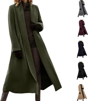 Trench Coat Women Winter Wool Blend Pea Coat Long Sleeve Lapel Coat Oversized Open Front Cardigan Sweater Coats