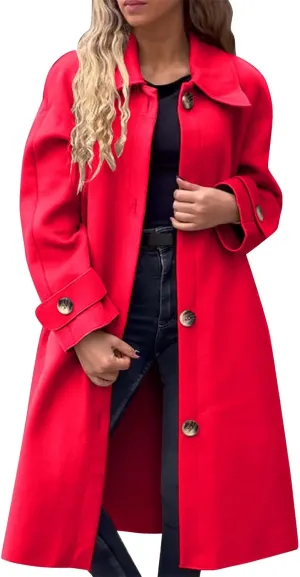Trench Coats for Women Long Jacket Loose Fitting Warm Winter Outwear Fashion Lapel Jacket Coats Long Coats for Women