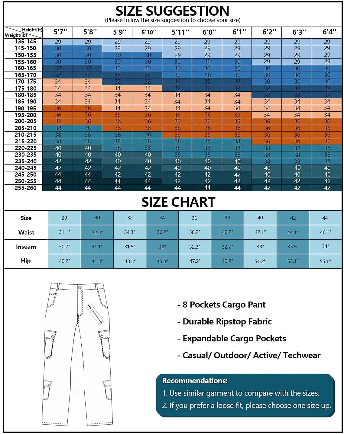 TRGPSG Men's Fleece Lined Hiking Pants, Winter Outdoor Cargo Pants, Work Ski Pants Casual Pants with 8 Pockets