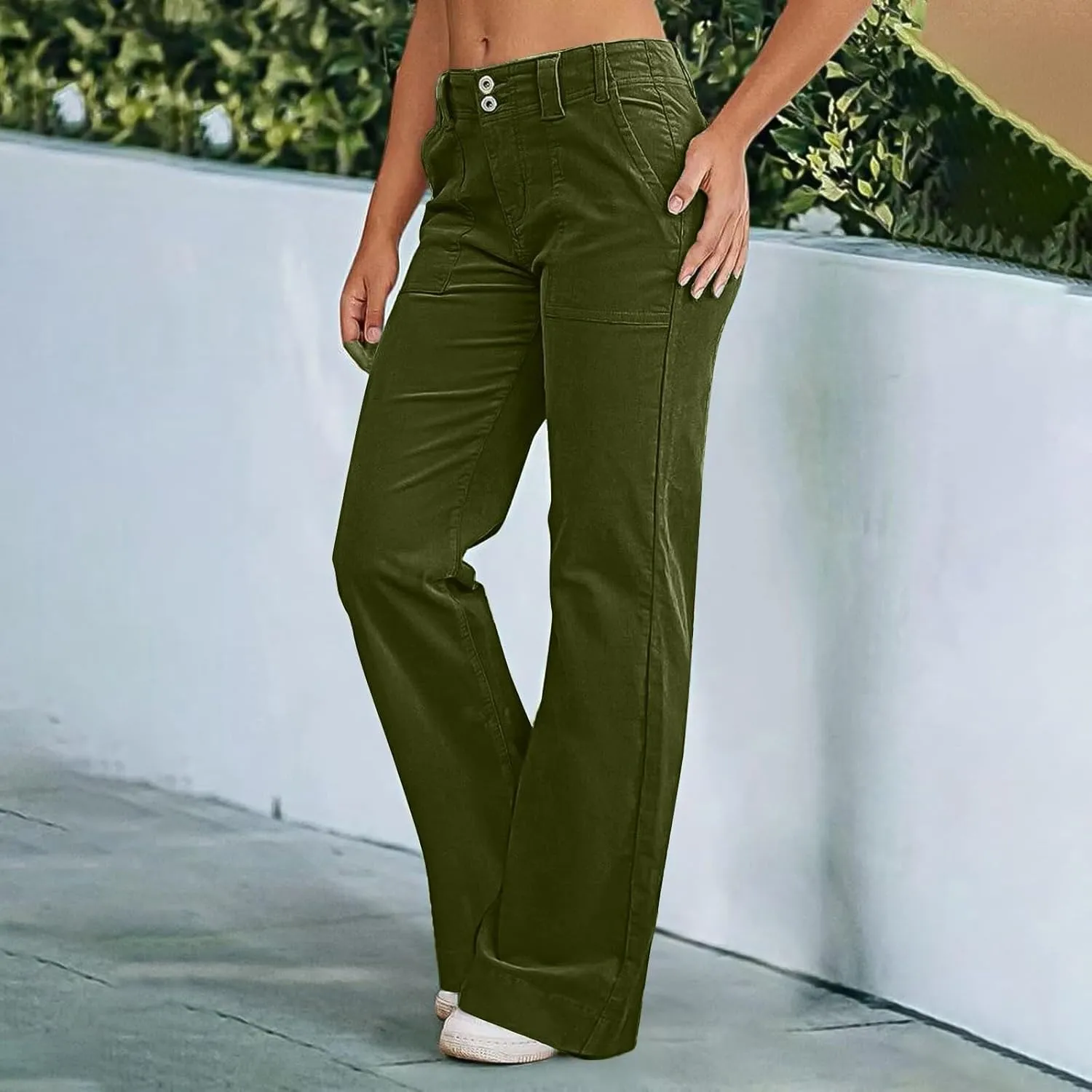 Twill Palazzo Pants for Women Casual Y2K Stretch High Waisted Chino Pants Slim Fit Wide Leg Dress Pants with Pockets