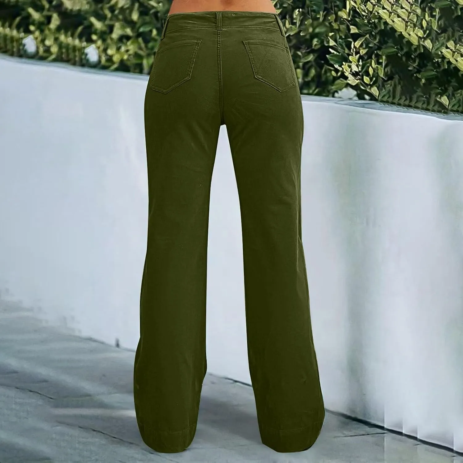 Twill Palazzo Pants for Women Casual Y2K Stretch High Waisted Chino Pants Slim Fit Wide Leg Dress Pants with Pockets