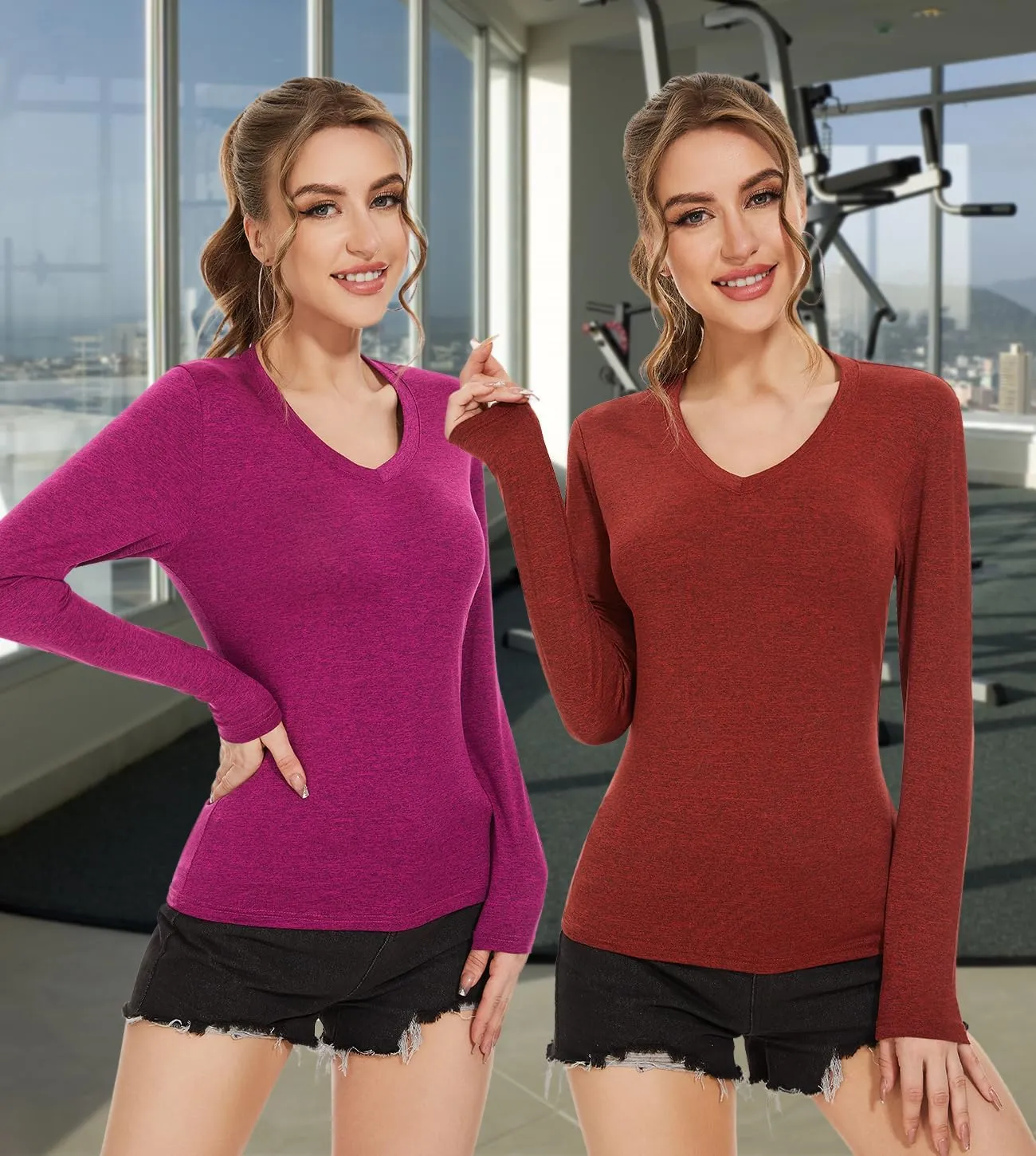 Ullnoy Women's Long Sleeve V Neck T Shirts Long Sleeve Workout Tops for Women V Neck Moisture Wicking Long Sleeve Tee Pack