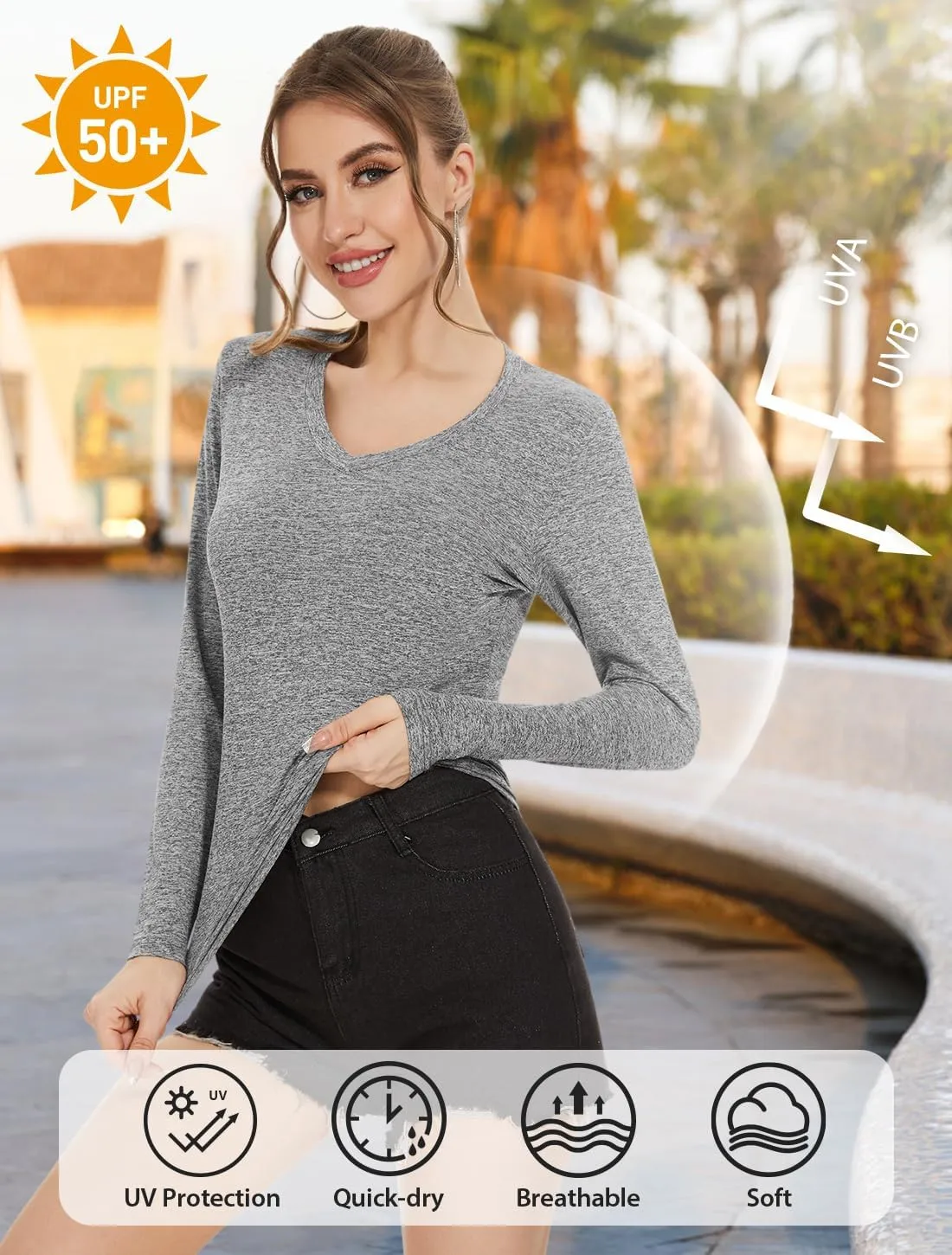 Ullnoy Women's Long Sleeve V Neck T Shirts Long Sleeve Workout Tops for Women V Neck Moisture Wicking Long Sleeve Tee Pack