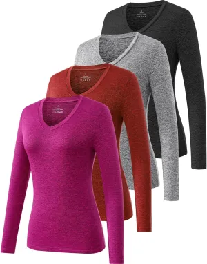 Ullnoy Women's Long Sleeve V Neck T Shirts Long Sleeve Workout Tops for Women V Neck Moisture Wicking Long Sleeve Tee Pack