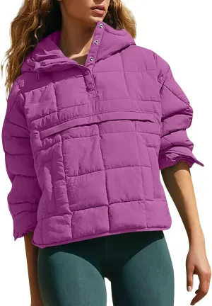 UOFOCO Womens Puffer Jacket with Hood Winter Packable Pullover Down Jackets Winter Quilted Jacket Coats for Women 2024