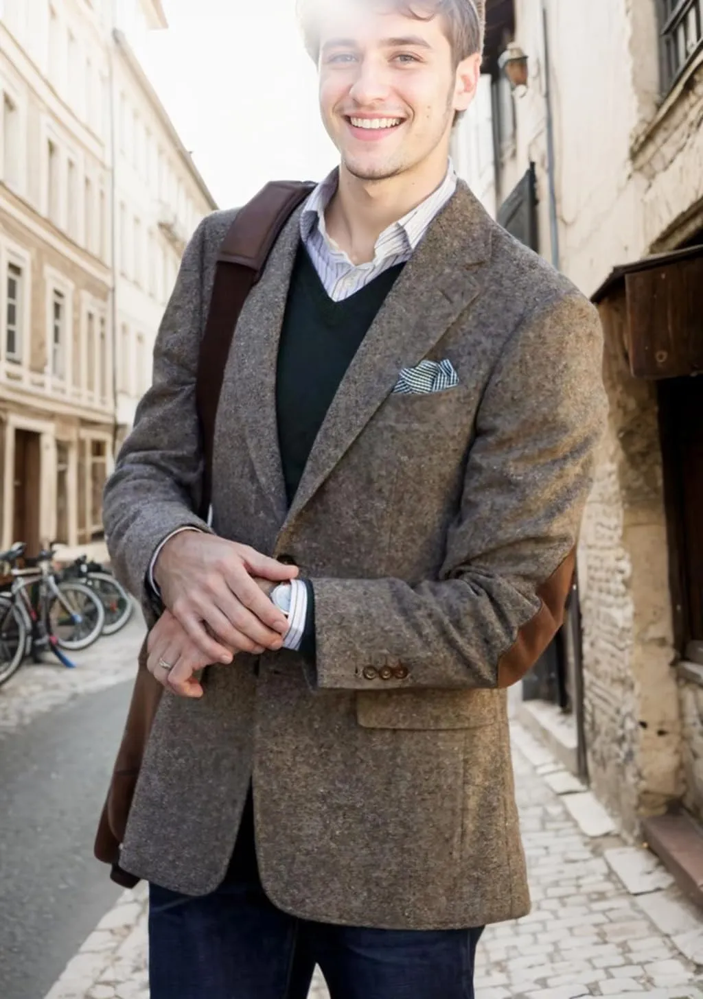 VENNYNG Mens Suit Jacket Single Breasted Vintage Short Trench Coat Blazer with Brown Elbow Patches