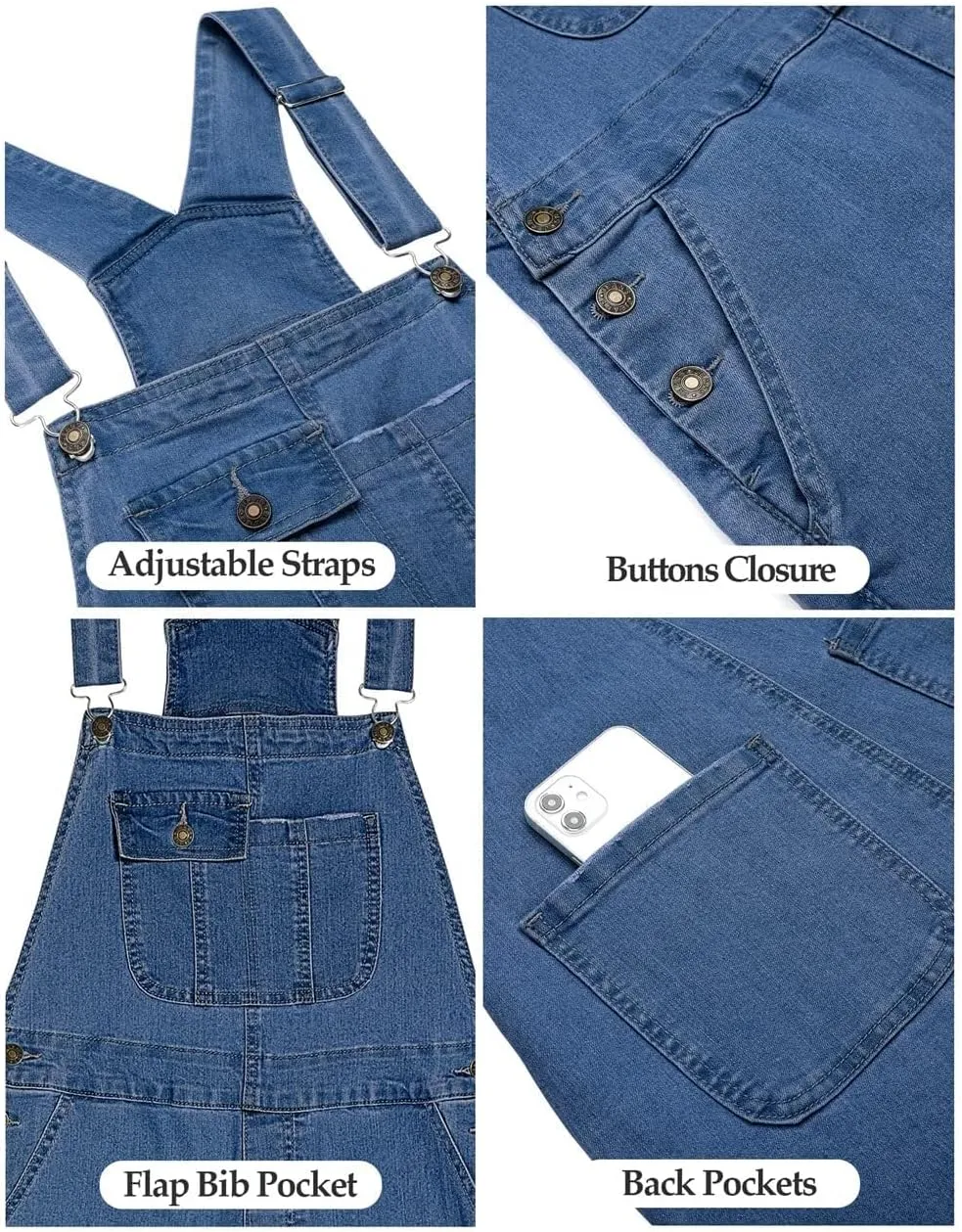 Vetinee Womens Overalls Denim Stretch Straight Leg Jeans Overall Regular Fit Bib Jean Jumpsuits Comfy Adjustable Straps