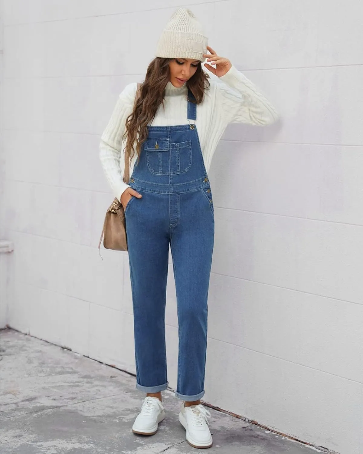 Vetinee Womens Overalls Denim Stretch Straight Leg Jeans Overall Regular Fit Bib Jean Jumpsuits Comfy Adjustable Straps