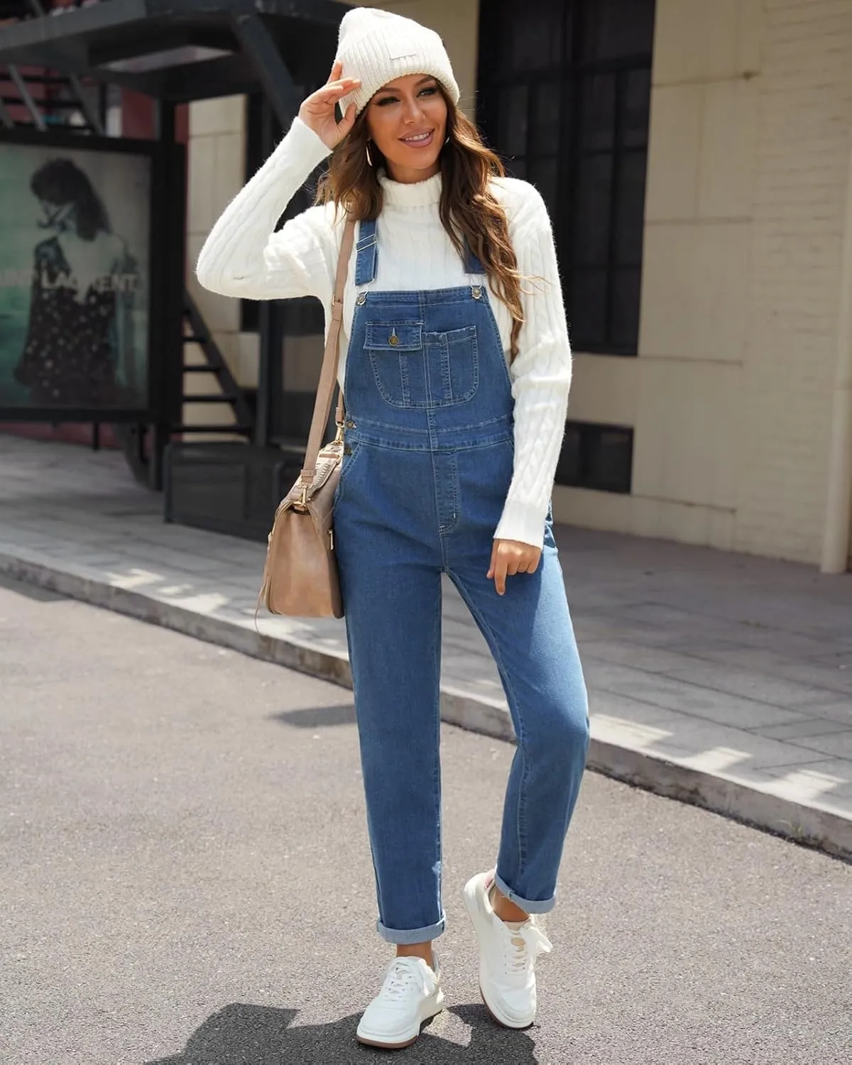 Vetinee Womens Overalls Denim Stretch Straight Leg Jeans Overall Regular Fit Bib Jean Jumpsuits Comfy Adjustable Straps