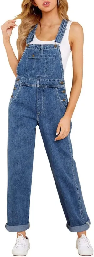 Vetinee Womens Overalls Denim Stretch Straight Leg Jeans Overall Regular Fit Bib Jean Jumpsuits Comfy Adjustable Straps