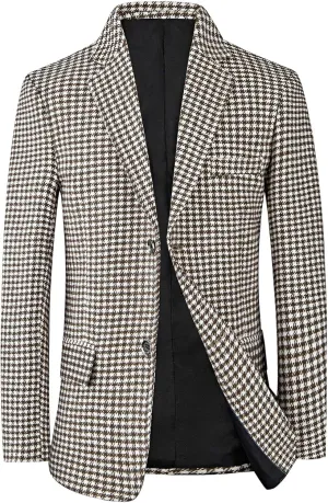 Wankang Mens Clasic Fit Plaid Suit Jacket One Button Daily Blazer Sport Coat for Men Casual Business Lightweight Balzers