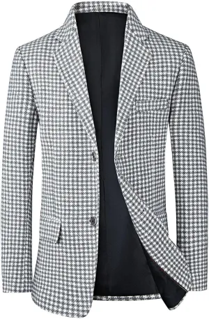 Wankang Mens Clasic Fit Plaid Suit Jacket One Button Daily Blazer Sport Coat for Men Casual Business Lightweight Balzers