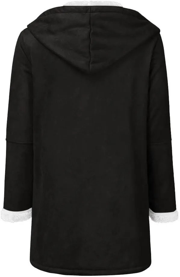 Warm Jackets for Women,Womens Winter Trench Coats Zip Up Breasted Long Sleeve Hooded Fleece Jacket Fuzzy Pea Coat