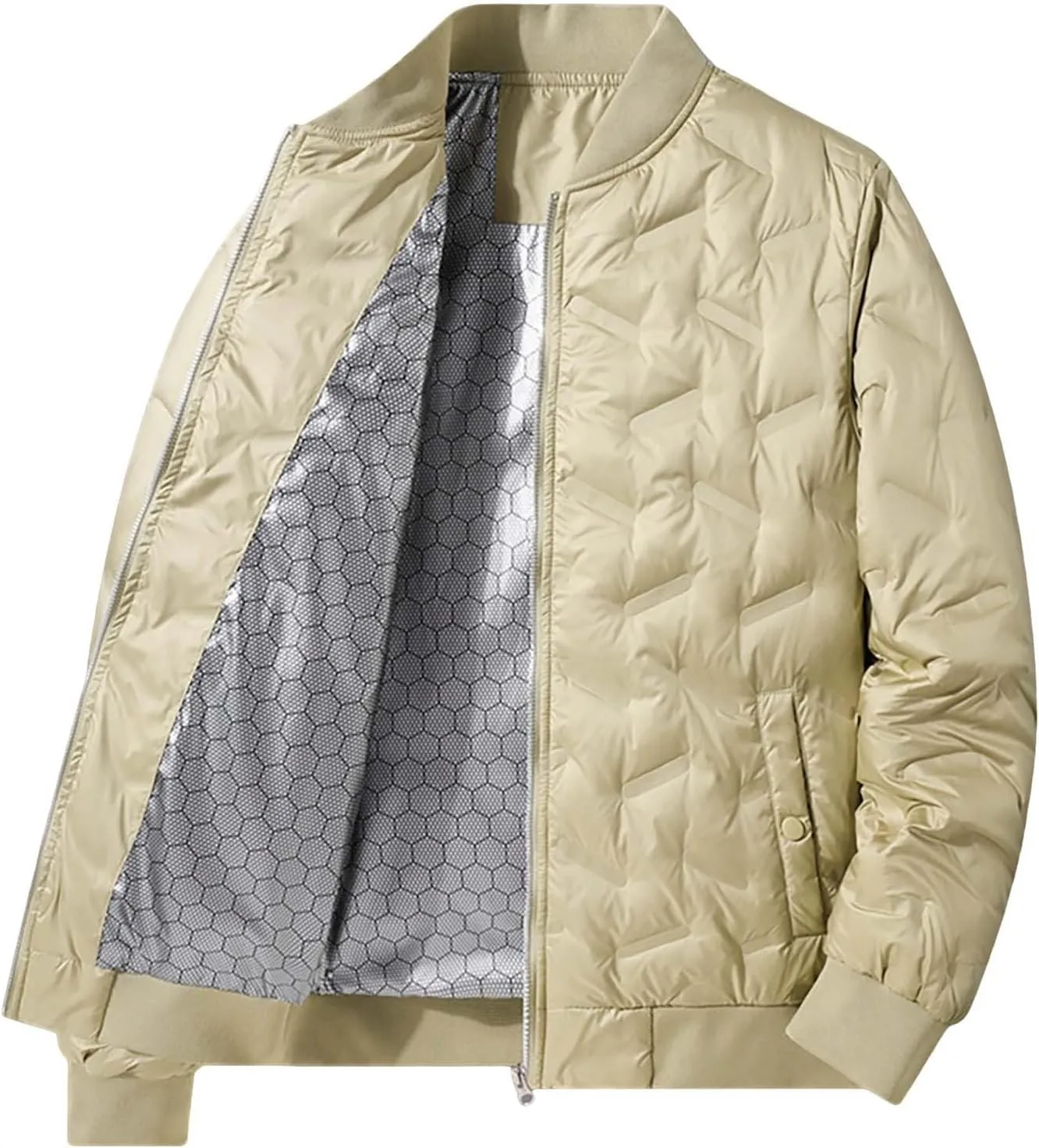 Warm Water Resistant Puffy Hooded Casual Loose Stand Up Collar Jacket with Removable Hood Packable Puffer Jacket