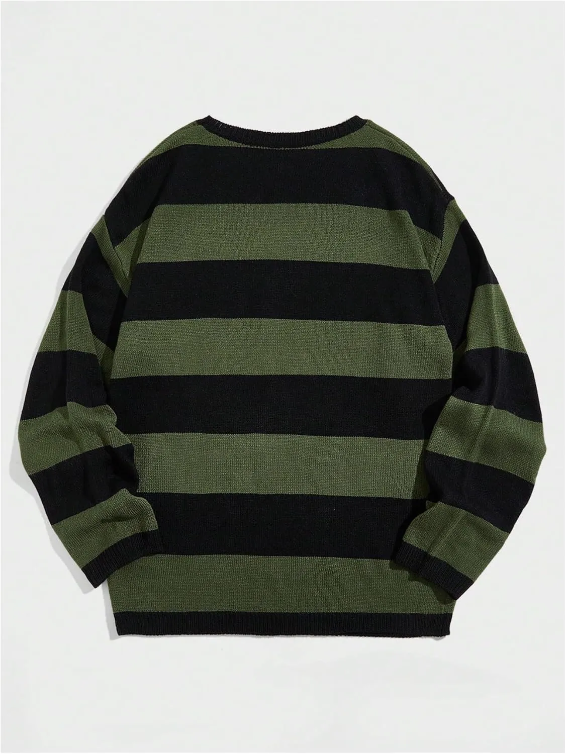 WDIRARA Men's Stripes Vintage Sweater Knitted Long Sleeve Crewneck Pullover Tops