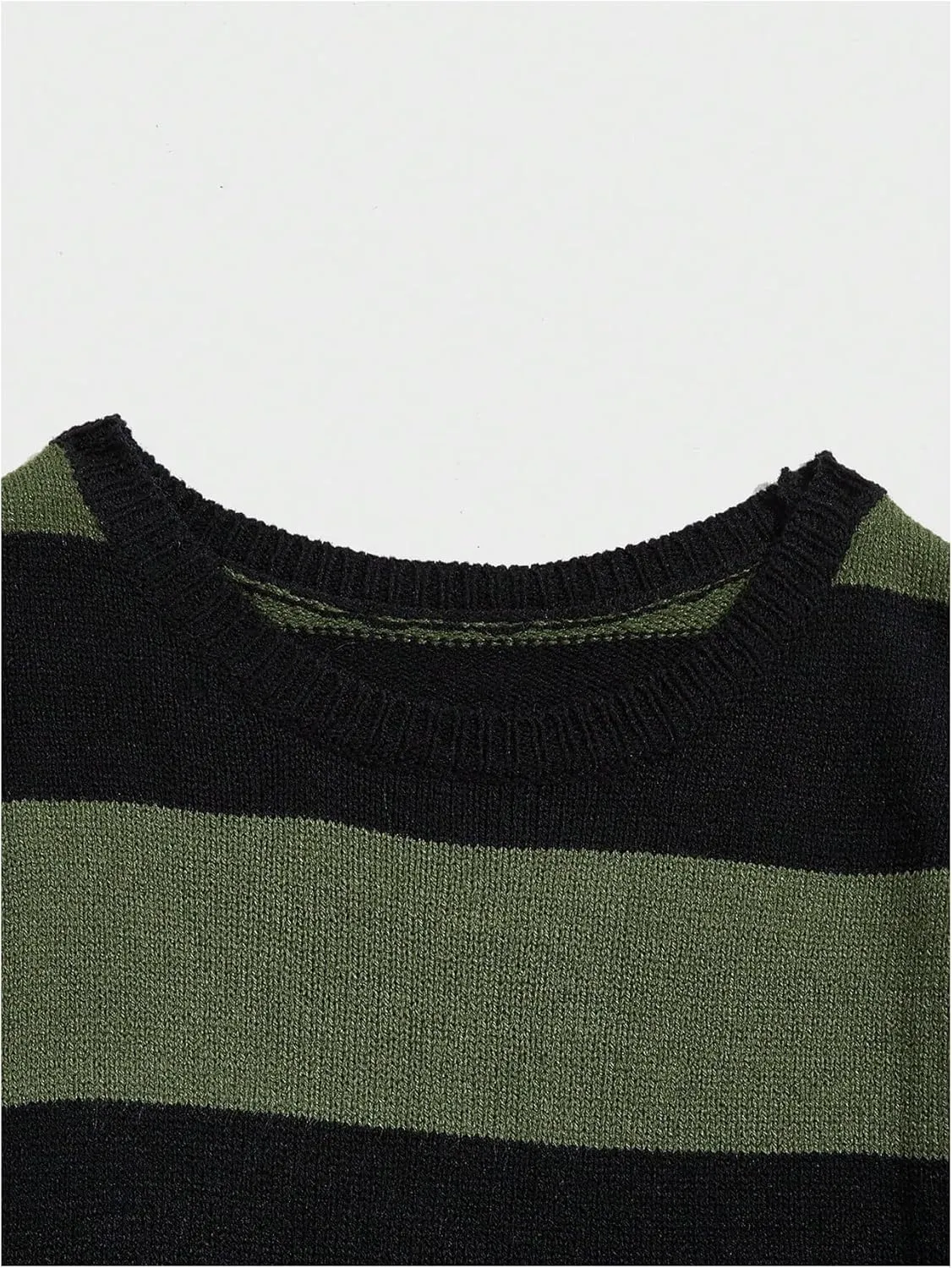 WDIRARA Men's Stripes Vintage Sweater Knitted Long Sleeve Crewneck Pullover Tops