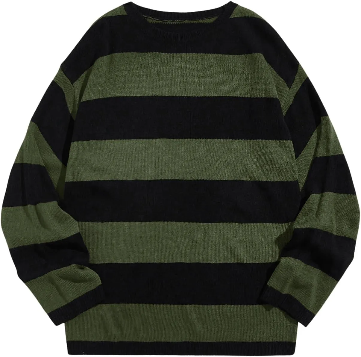 WDIRARA Men's Stripes Vintage Sweater Knitted Long Sleeve Crewneck Pullover Tops