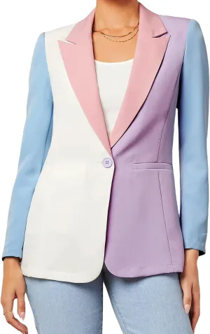 WDIRARA Women's Color Block One Button Open Front Elegant Work Office Blazer Jacket
