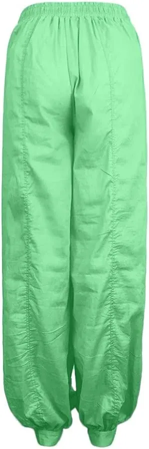 White Linen Pants Women Plus Size Beach Loose Fit Harem Pants with Pockets Pure Color Palazzo Pants for Women