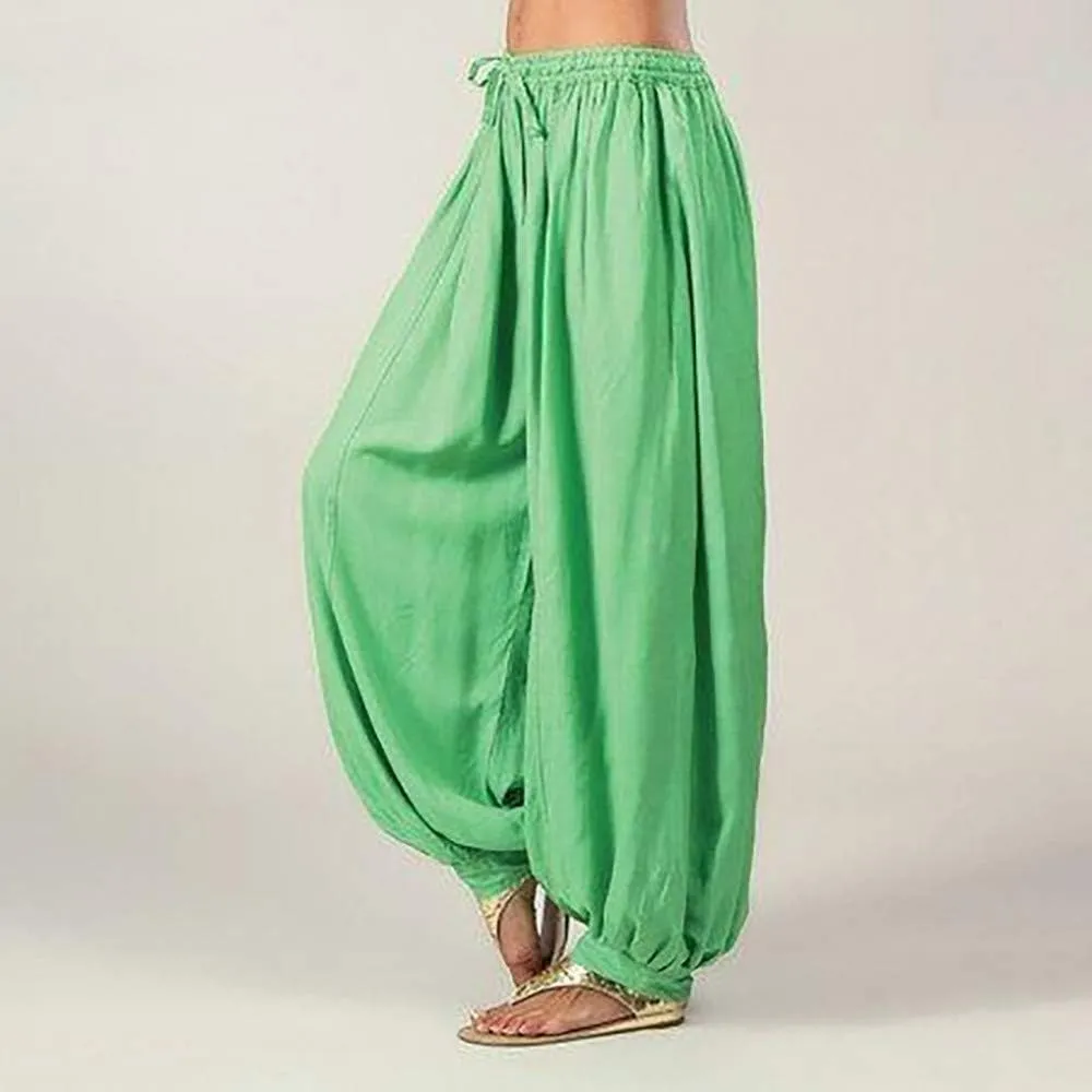 White Linen Pants Women Plus Size Beach Loose Fit Harem Pants with Pockets Pure Color Palazzo Pants for Women