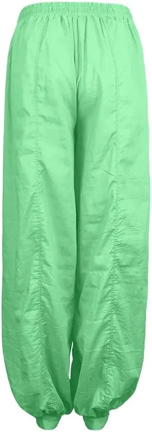 White Linen Pants Women Plus Size Beach Loose Fit Harem Pants with Pockets Pure Color Palazzo Pants for Women