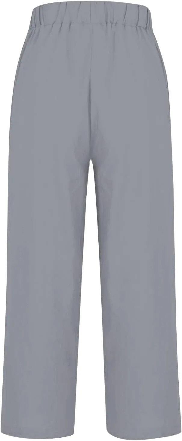 Wide Leg Linen Pants for Women Cotton and Linen Long Pants Lightweight Elastic Waist Pant Comfy Pants Women Women