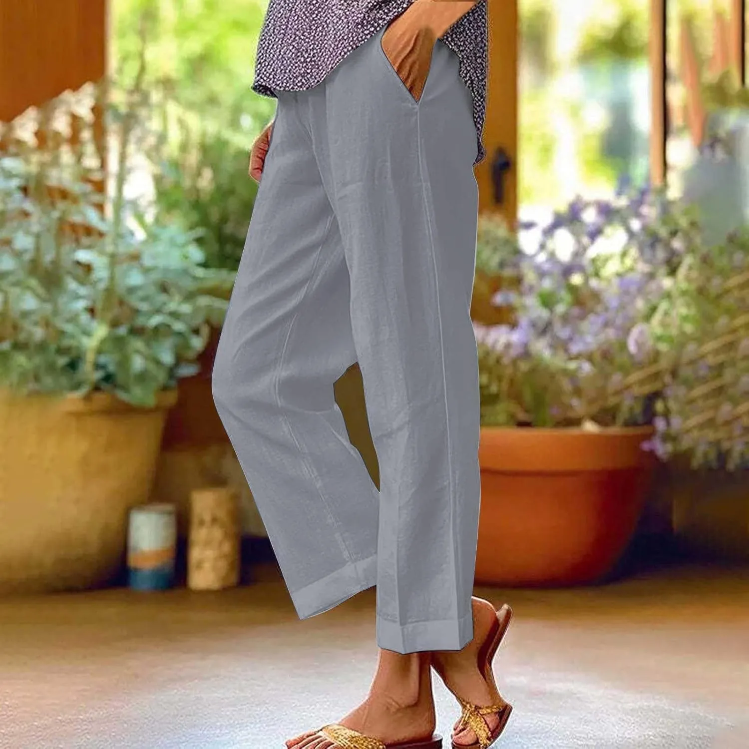 Wide Leg Linen Pants for Women Cotton and Linen Long Pants Lightweight Elastic Waist Pant Comfy Pants Women Women