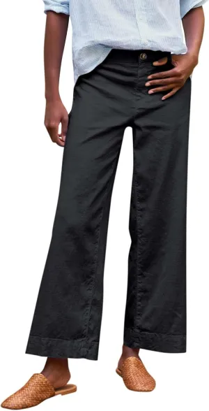 Wide Leg Linen Pants for Women High Waisted Cropped Capri Pants Summer Business Casual Trousers with Pockets