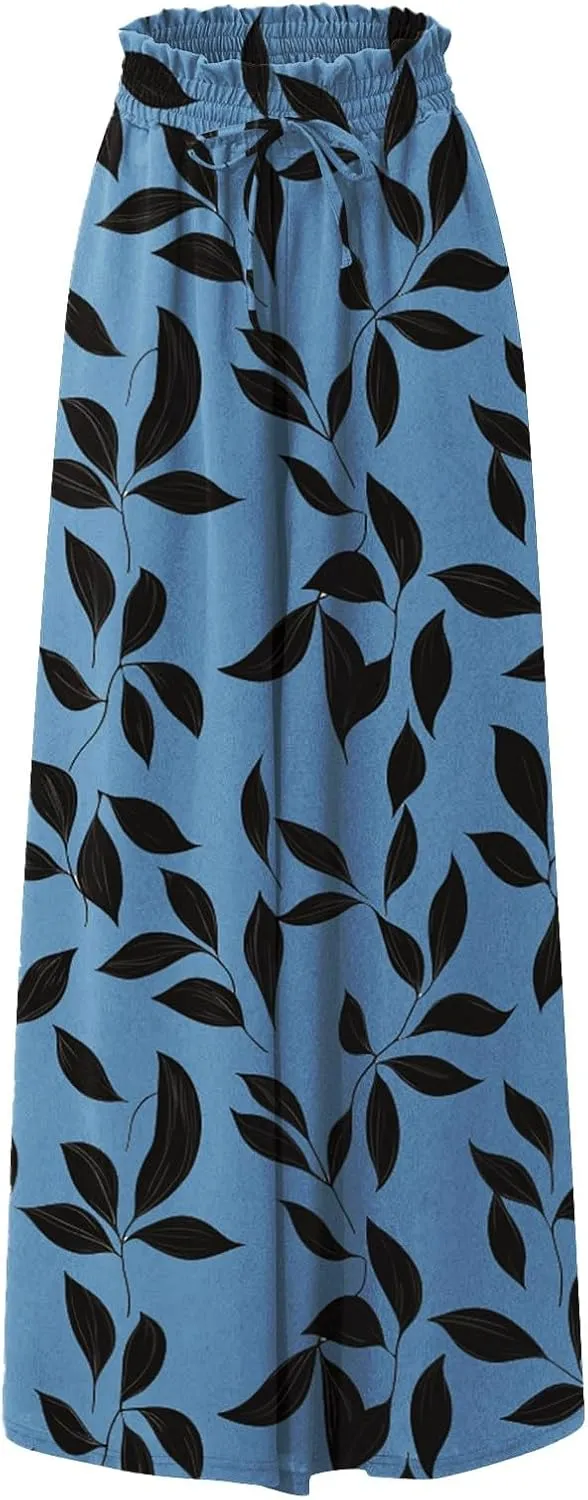 Wide Leg Pants Woman Palazzo Floral Dress Pants Flowy High Waisted Summer 2025 Beach Boho Trousers with Pockets