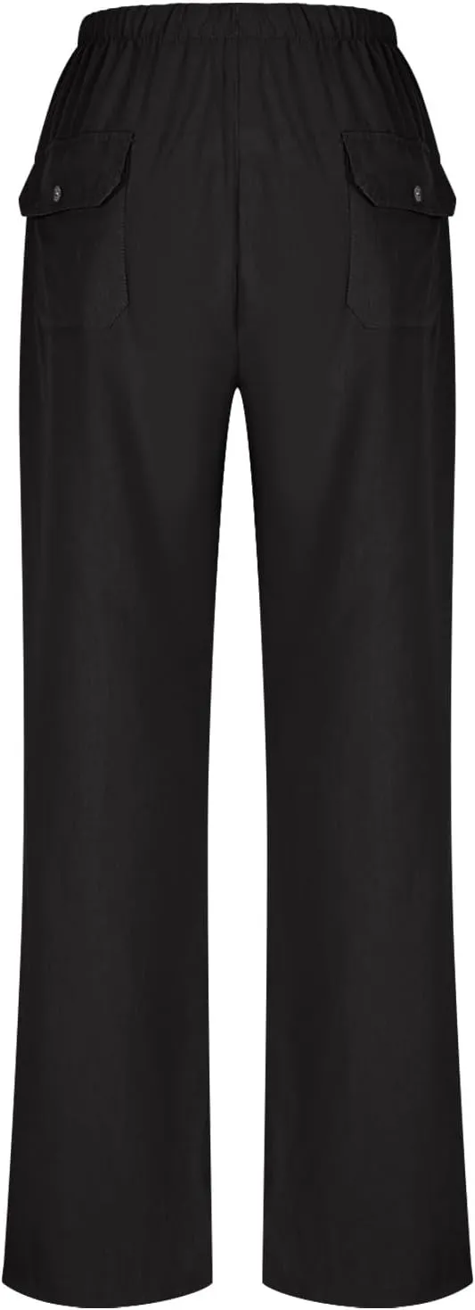 Wide Leg Pants Woman Summer Casual 2025 Drawstring High Waisted Trousers with Pockets Plus Size Linen Pants