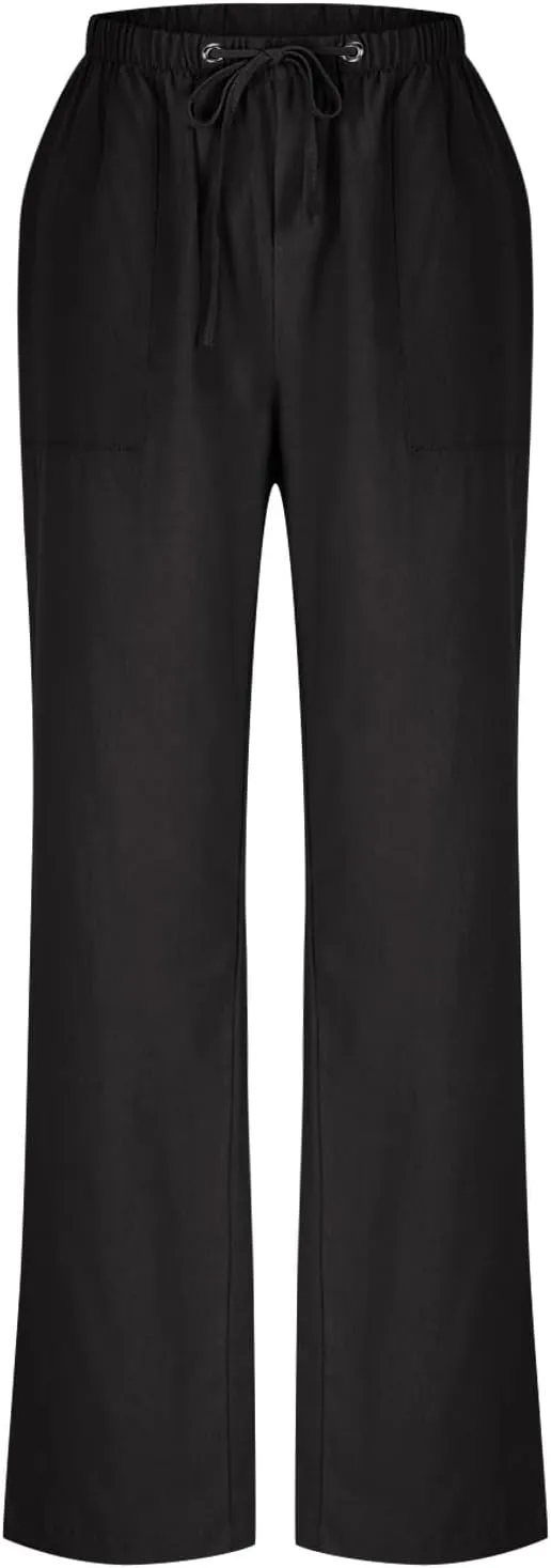 Wide Leg Pants Woman Summer Casual 2025 Drawstring High Waisted Trousers with Pockets Plus Size Linen Pants