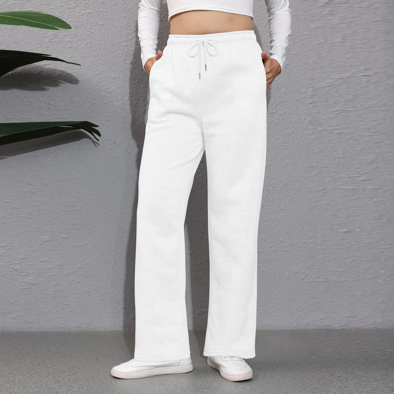 Wide Leg Sweat Pants for Womens High Waisted Fleece Sweatpants with Pockets Y2k Baggy Comfy Athletic Jogger Pants