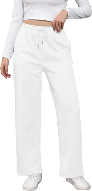 Wide Leg Sweat Pants for Womens High Waisted Fleece Sweatpants with Pockets Y2k Baggy Comfy Athletic Jogger Pants
