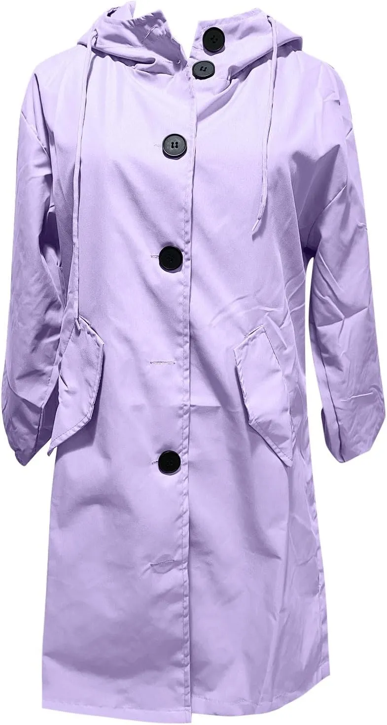 Windproof Classic Hooded Coat Outwear Womens Elegant Windbreaker Wild Winter Women'S Womens Oversized Long Trench