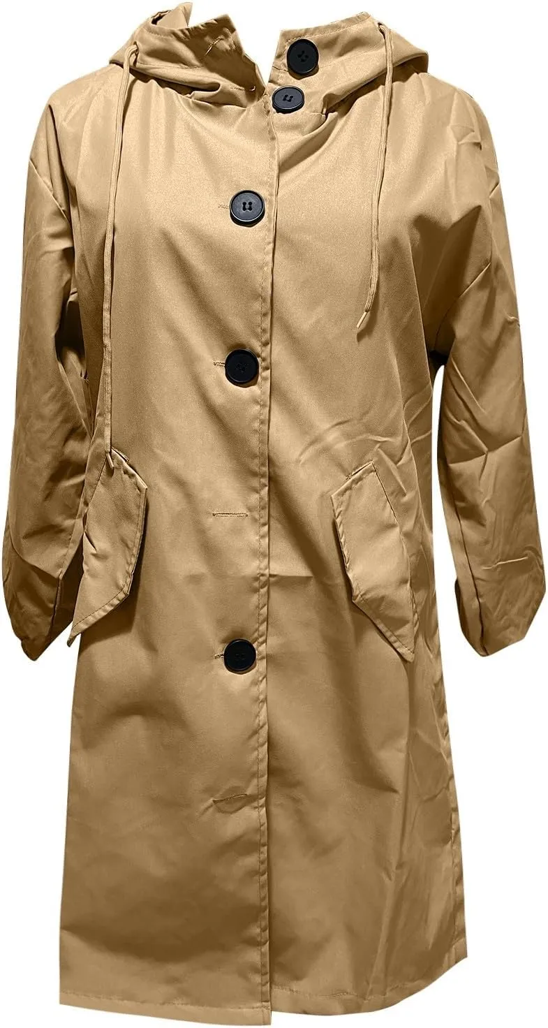 Windproof Classic Hooded Coat Outwear Womens Elegant Windbreaker Wild Winter Women'S Womens Oversized Long Trench