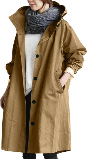 Windproof Classic Hooded Coat Outwear Womens Elegant Windbreaker Wild Winter Women'S Womens Oversized Long Trench