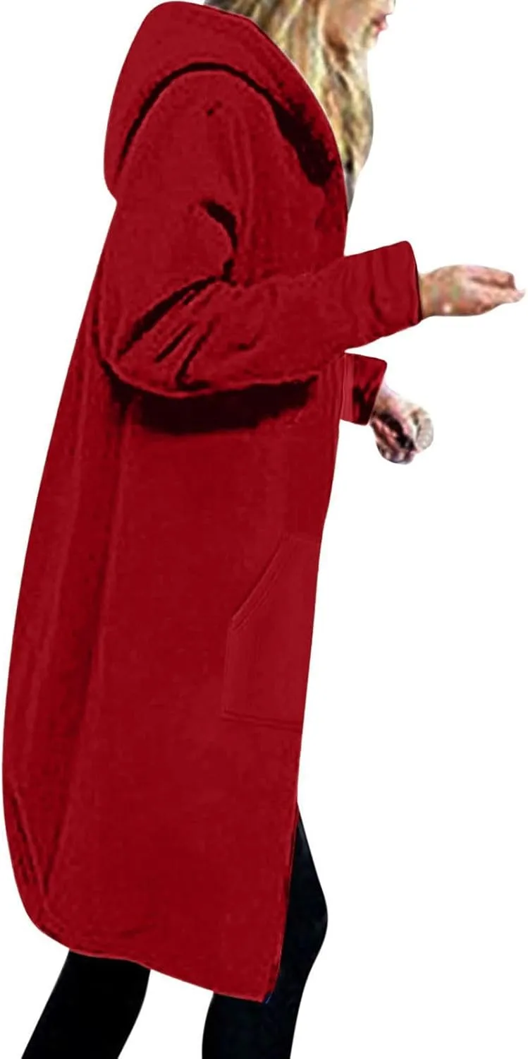 Winter Coats for Women 2024 Long Solid Color Trench Coat Pocket Long Sleeve Jacket Casual Hoodie Zip Up Shacket Coats