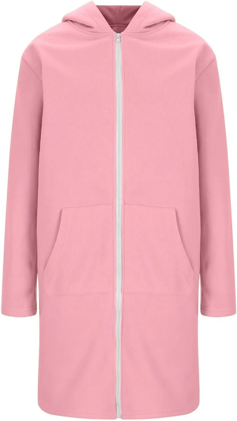 Winter Coats for Women 2024 Long Solid Color Trench Coat Pocket Long Sleeve Jacket Casual Hoodie Zip Up Shacket Coats